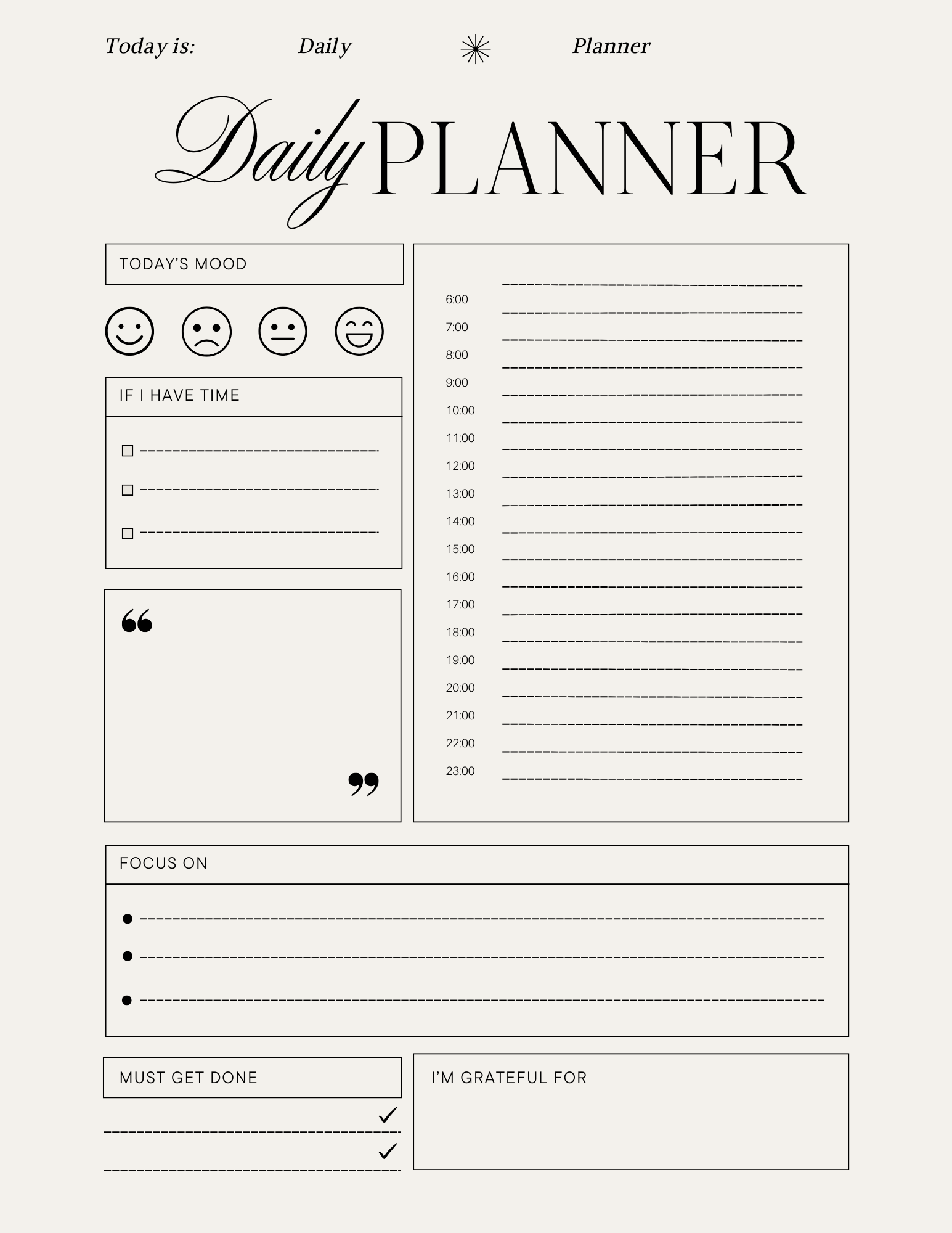 Beige Modern Daily Planner | Minimalist Digital PDF (8.5x11)