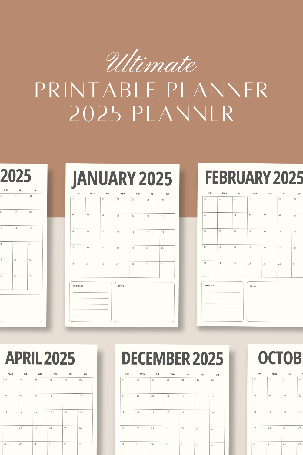 Beige & Dark Grey Minimalist 2025 Monthly Planner Calendar (A4 Portrait)