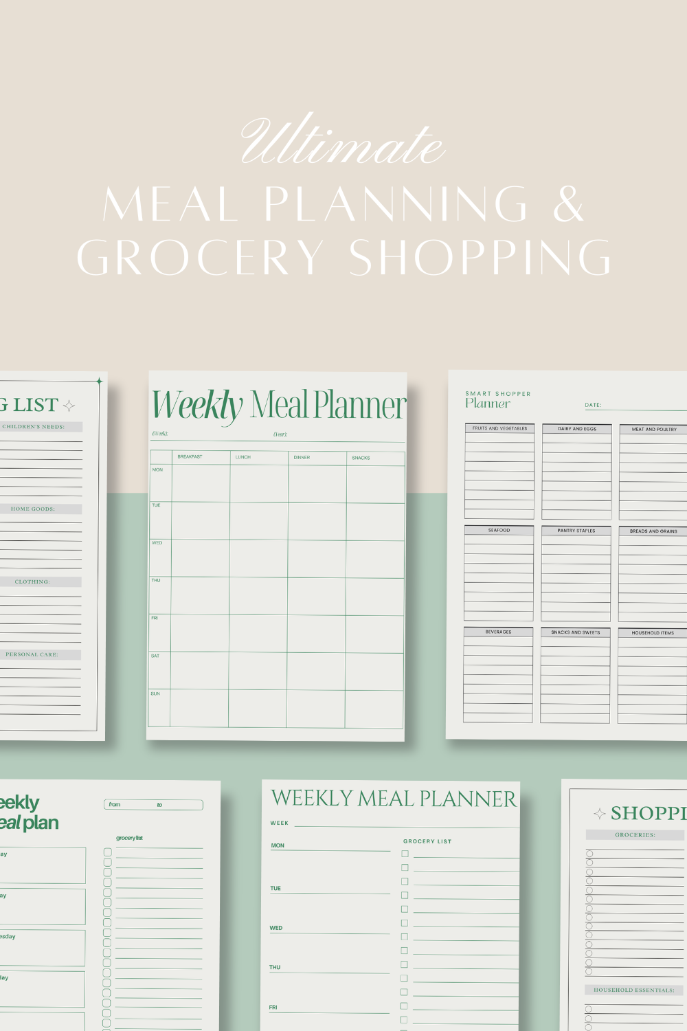Green Minimalistic Simple Weekly Meal Plan Document A4 (Printable PDF)
