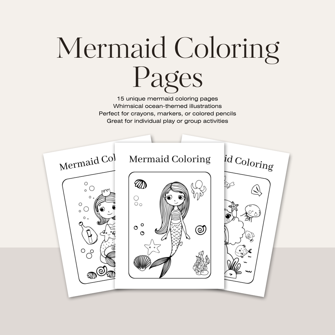 Mermaid Coloring Worksheet Set (Printable PDF)