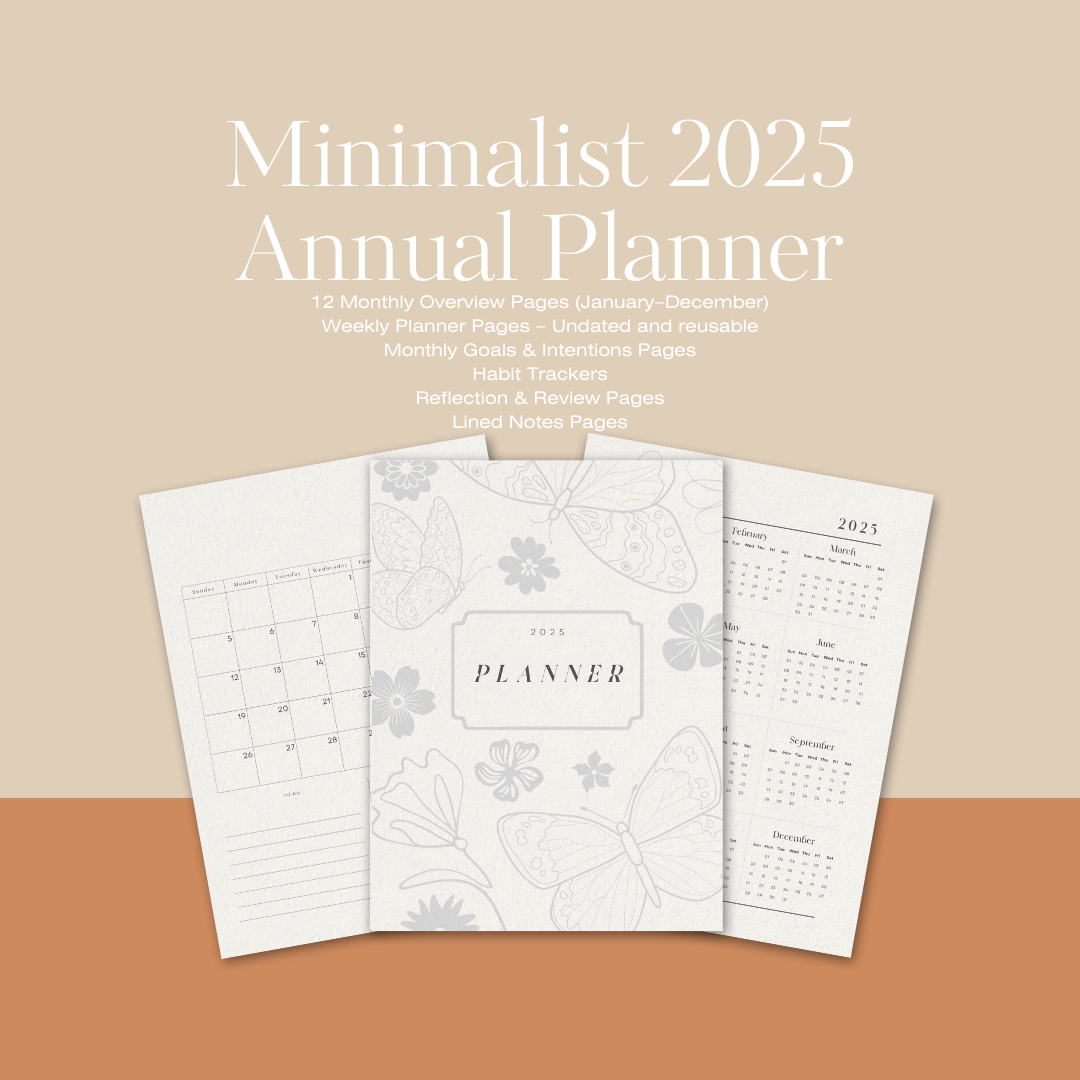 Minimalist 2025 Annual Planner | 50-Page Printable Digital PDF (8.5x11 in)