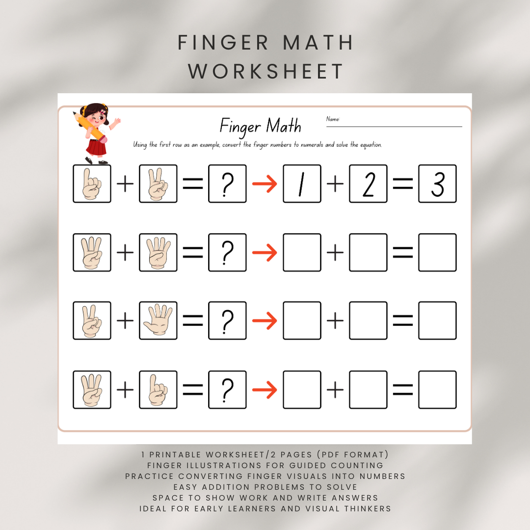 Finger Math Worksheet (Printable PDF)