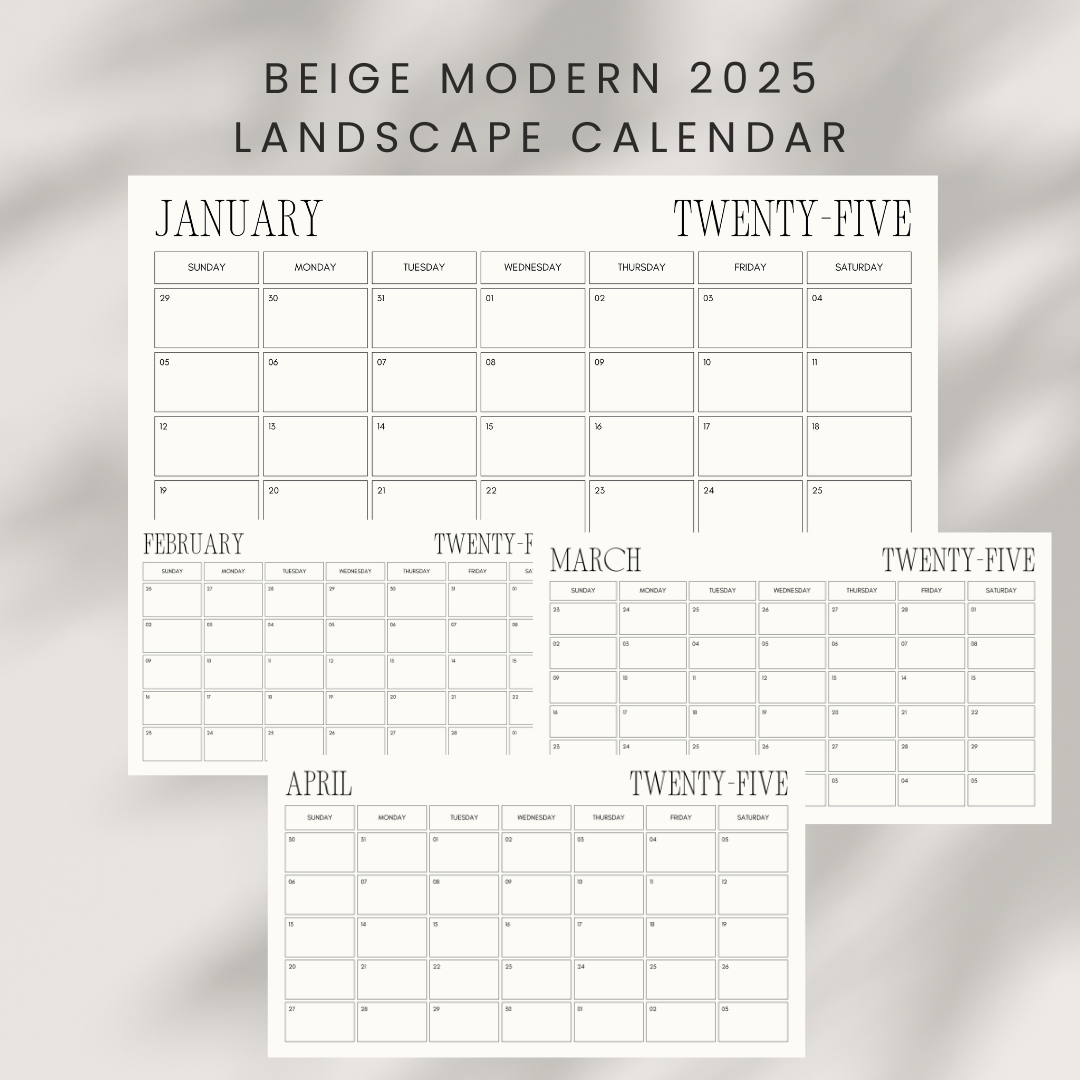 Beige Modern 2025 Monthly Calendar (Printable PDF)