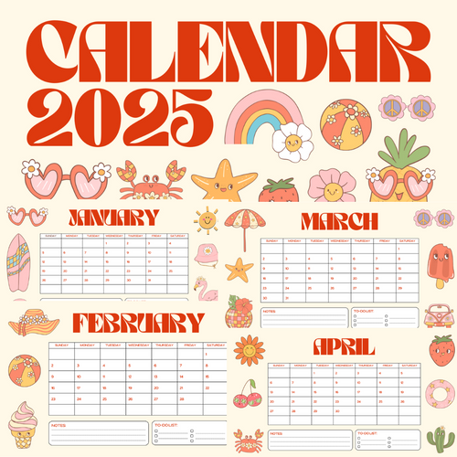 2025 Calendar – Modern Minimalist Red & Cream (Printable PDF)