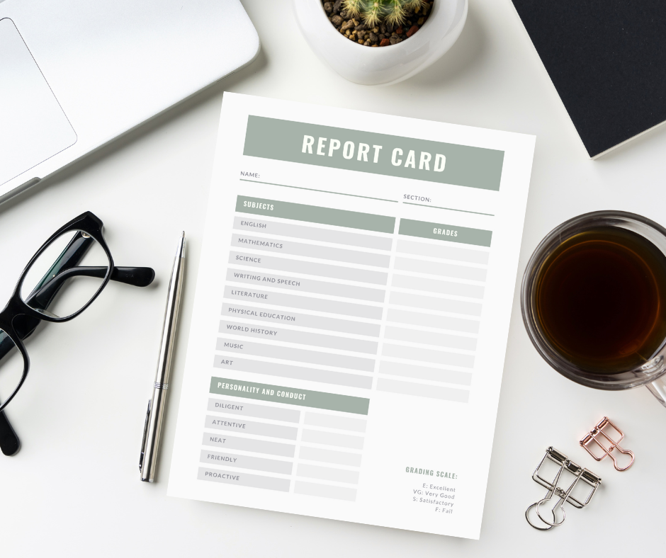 Green and White Homeschool Report Card (Printable PDF)